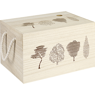 Caixa madeira retangular natural/castanho decorao rvores alas de corda 