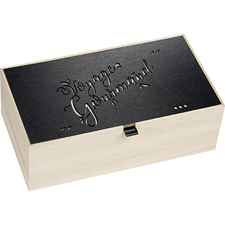 Caja madera rectangular VOYAGE GOURMAND natural/negro corte lser  