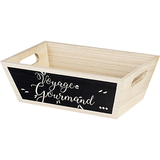 Tray rectangular wood nature/black Voyage Gourmand handles 