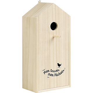 Box wood Birdhouse shape MON TERROIR MON NICHOIR