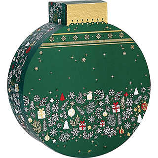 Caixa carto em forma de bola Natal FELIZ NATAL verde/branco/vermelho/estampagem a quente ouro 