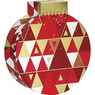 Caja de cartn forma bola de Navidad rojo/blanco/estampacin en caliente dorado tringulo