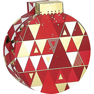 Coffret carton forme boule rouge/blanc/dorure  chaud or dcor triangle 