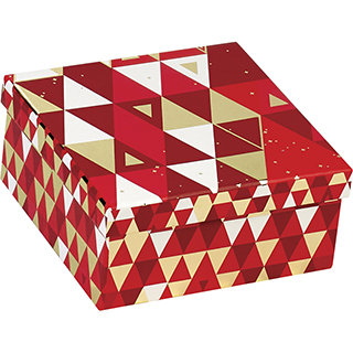 Coffret carton carr rouge/blanc/dorure  chaud or dcor triangle