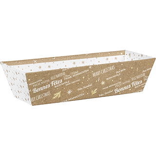 Tray cardboard rectangular kraft/white/gold hot foil stamping Bonnes Ftes