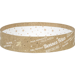 Tray cardboard round MERRY CHRISTMAS kraft/white/gold hot foil stamping 