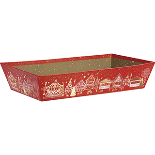 Tray cardboard rectangular MERRY CHRISTMAS red/gold hot foil stamping 