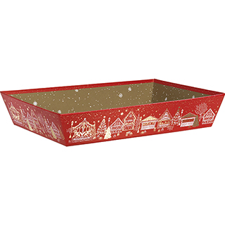 Tray cardboard rectangular MERRY CHRISTMAS red/gold hot foil stamping  