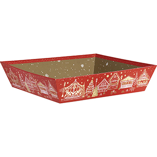 Tray cardboard square red/gold hot foil stamping Bonnes Ftes