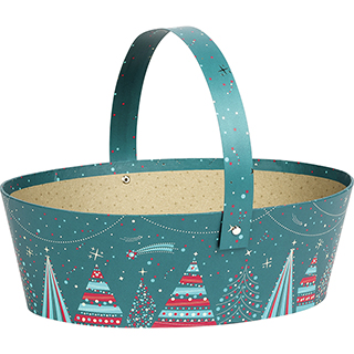 Basket cardboard oval MERRY CHRISTMAS blue/red/gold hot foil stamping foldable handle