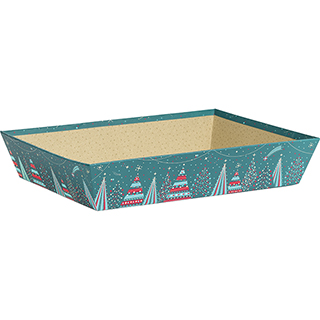 Tray cardboard rectangular MERRY CHRISTMAS blue/red/gold hot foil stamping 