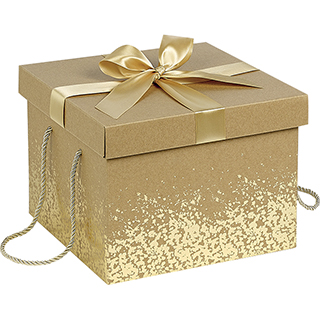 Box cardboard square kraft gold satin bow golden cord