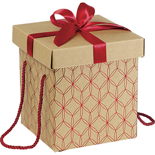 Caixa carto quadrada kraft decorao geomtrica vermelho lao de cetim vermelho cordo vermelho