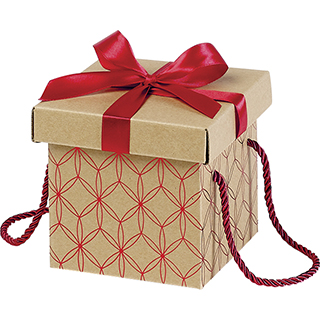 Caixa carto quadrada kraft decorao geomtrica vermelho lao de cetim vermelho cordo vermelho