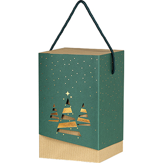 Caixa carto tampa deslizante FELIZ NATAL verde/estampagem a quente cobre/rvores de Natal entregue plano