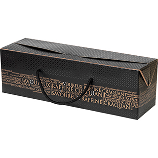 Coffret carton rectangle SAVOUREUX noir/cuivre cordelettes noires fermetures latrales 