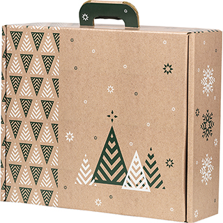 Suitcase cardboard kraft rectangular MERRY CHRISTMAS Christmas trees/green/white