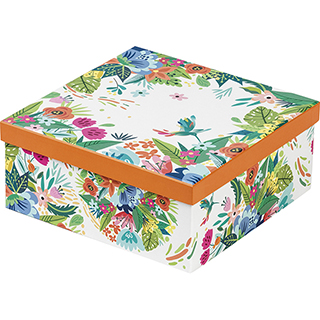 Caja cartn cuadrada naranja/flores