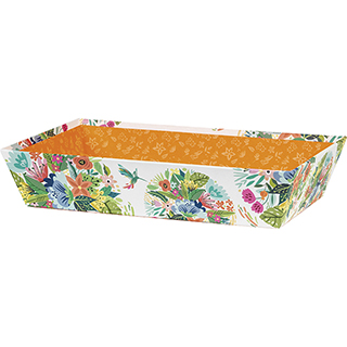 Corbeille carton rectangle orange/dcor fleurs