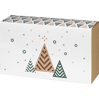 Coffret carton kraft rectangle fourreau BONNES FETES sapins/vert/blanc