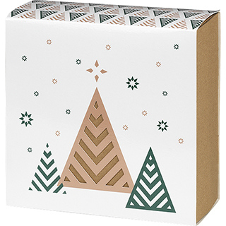 Caixa carto kraft quadrada tampa deslizante FELIZ NATAL rvore de Natal/verde/branco dimenses int.