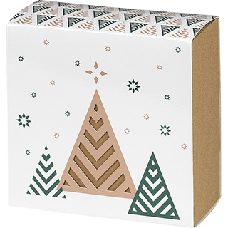 Caja cartn kraft cuadrada funda FELIZ NAVIDAD rboles de Navidad/verde/blanco dimensiones int.
