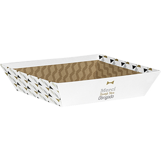 Tray cardboard square THANK YOU white/black/gold 