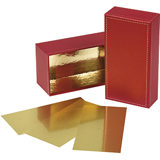 Caja de cartn chocolates rub/dorado 3 lneas doradas