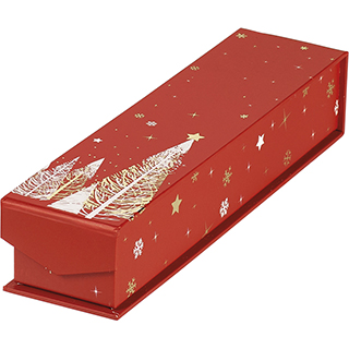 Caja cartn rectangular chocolates 1 lneas rojo/blanco/estampacin caliente dorado cierre magntico 