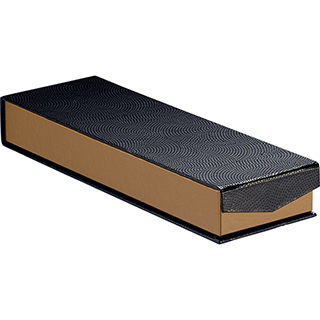Caja cartn rectangular chocolates 2 lneas cobre/negro impresin UV cierre magntico
