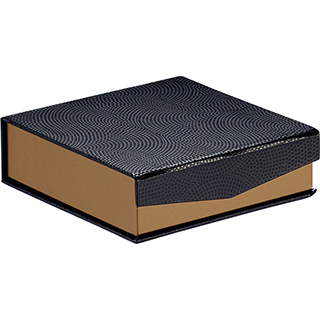 Caixa carto quadrada chocolates 3 linhas impresso em cobre/preto/Impresso UV com fecho magntico 