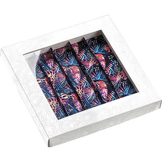 Box cardboard rectangular chocolates 5 rows white/UV printing/tropical PET window