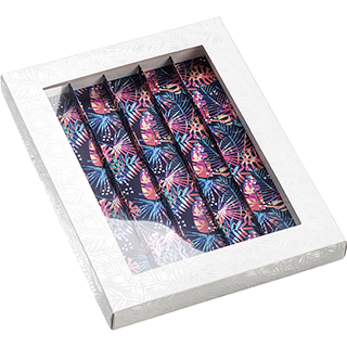 Box cardboard rectangular chocolates 5 rows white/UV printing/tropical PET window