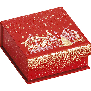 Caja cartn cuadrada chocolates FELIZ NAVIDAD rojo/estampacin en caliente dorado cierre magntico separaciones amovibles