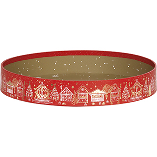 Tray cardboard round red/gold hot foil stamping Bonnes ftes