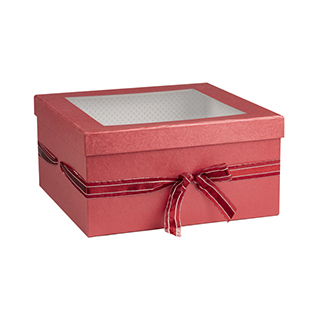 Caixa de carto quadrada vermelho/iridescente fita de cetim 