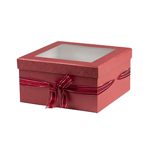 Caixa de carto quadrada vermelho/iridescente fita de cetim 