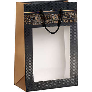 Bag paper SAVOUREUX black/copper PET window handles rope eyelet