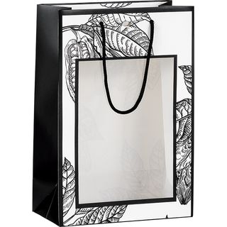 Bag paper COCOA PRESTIGE white/black PET window cord handles black eyelet
