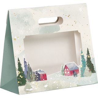 Bag paper foldover SNOWY COUNTRY/gold hot foil stamping PET window adhesive closure