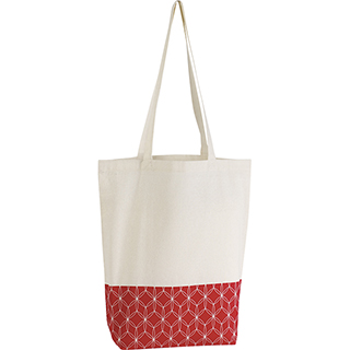 Tote bag cotton natural red geometrical circles 2 handles