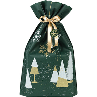 Bolsa polipropileno no tejido  verde/blanco/dorado rbol de Navidad cinta de satn dorado/ etiqueta 
