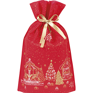 Bag polypropylene non-woven red/white/gold chalets gold satin ribbon gift tag