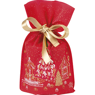 Bag polypropylene non-woven red/white/gold chalets gold satin ribbon gift tag