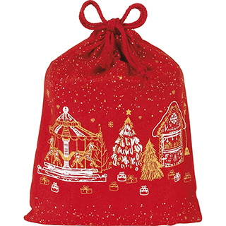 Tote bag cotton MERRY CHRISTMAS red chalets rope ties