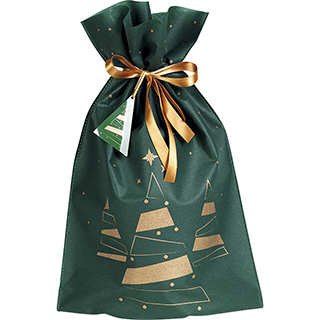 Bolsa polipropileno no tejido verde/cobre rbol de Navidad cinta de satn cobre etiqueta