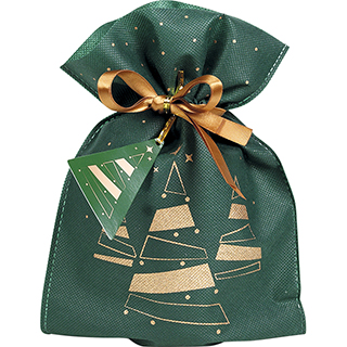 Saco polipropileno no tecido verde/cobre rvore de Natals fita de cetim cobre etiqueta