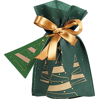 Saco polipropileno no tecido verde/cobre rvore de Natals fita de cetim cobre etiqueta