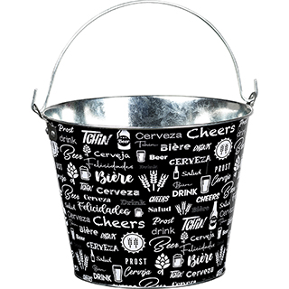 Bucket metal black/white beer design foldable handle