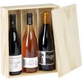 Caixa de vinho madeira de pinho 3 garrafas Borgonha com tampa deslizante Int.Dim 